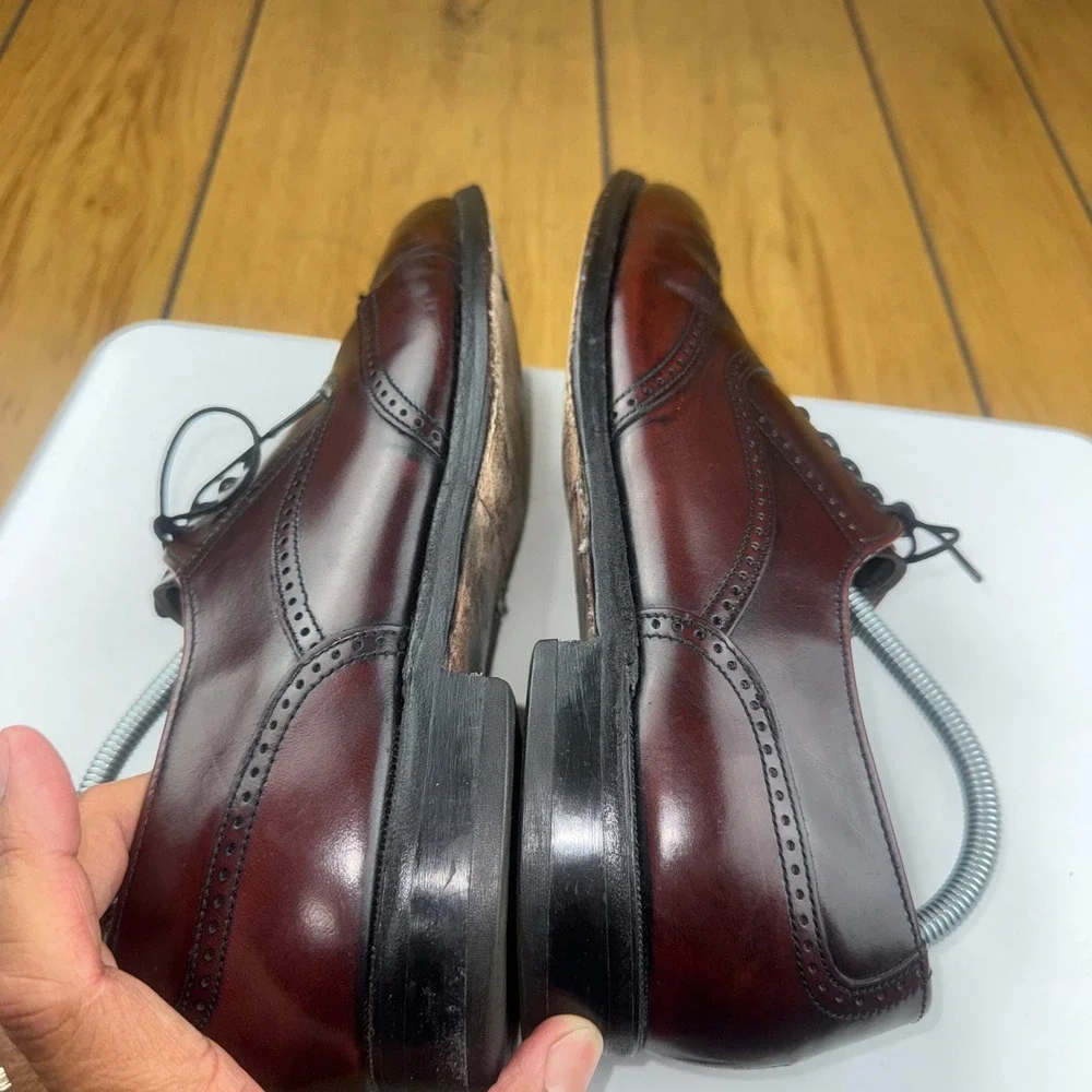 Burgundy Leather Wingtip Oxford Brogue Dress Shoes Mens Lace Up Almond Toe 10